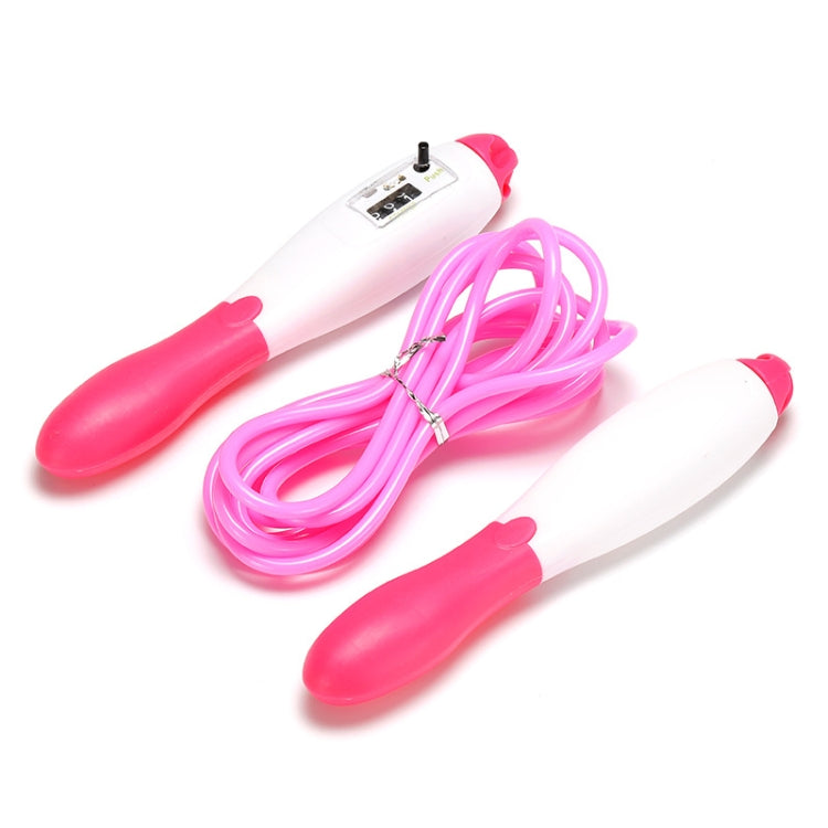 Pink PVC mechanical counting skipping rope set with two foam handles and coiled rope