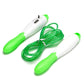 Green PVC mechanical counting skipping rope set with two foam handles and coiled rope