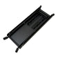 Folded black guitar pedal foot pad with textured surface and storage-ready frame