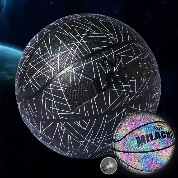 Black and white web-pattern basketball with MILACHIC logo, with mini ball