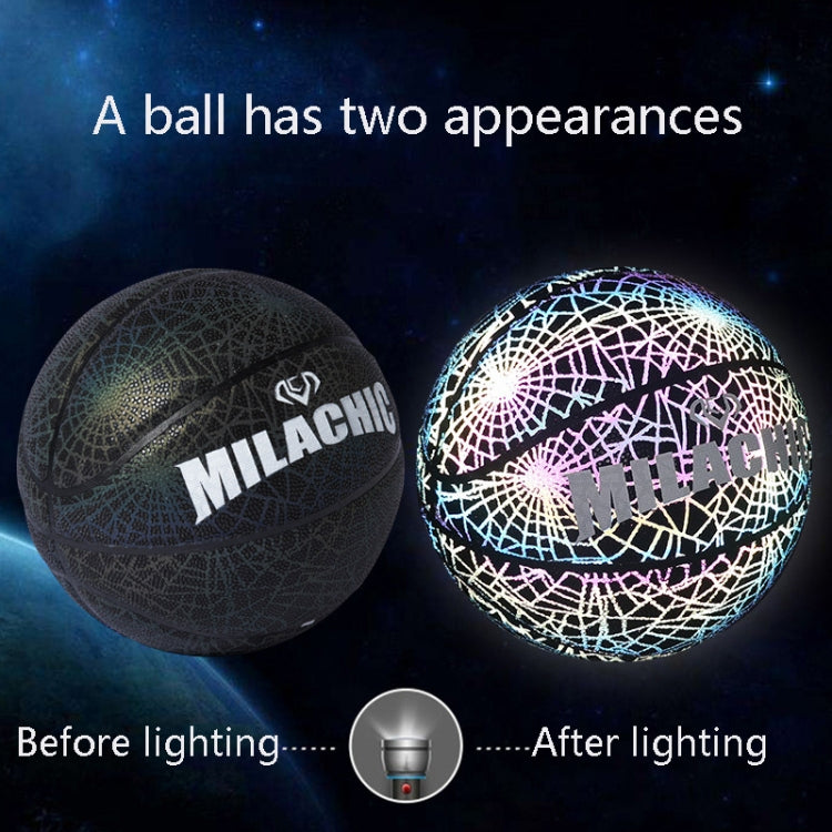 Set of two reflective web basketballs: dark ball and rainbow-lit white web ball