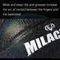 Close-up of textured basketball grip with raised web lines and MILACHIC logo