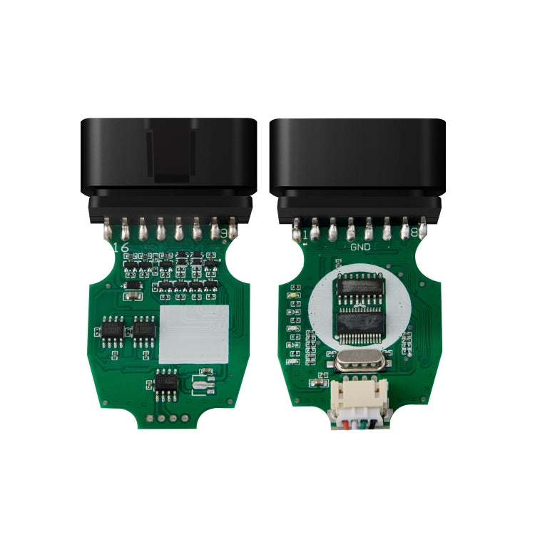 Car fault detection cable module with green circuit boards and connector pins