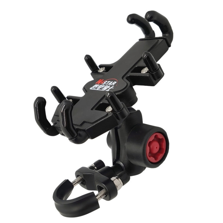 Black motorcycle phone bracket with T-shaped ball head mount and anti-theft clamp