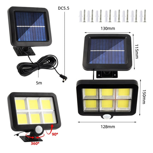 Solar-powered wall light kit with solar panel, LED lamp head, and motion sensor, black