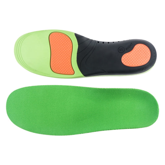 Shock-absorbing breathable insole set with green top, black midsole, orange heel pad