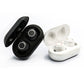 Black and white wireless earbud hearing aids with charging cases and earbuds