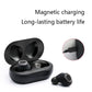 Black wireless earbud hearing aid kit with charging case and connected charger cable