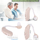 Beige behind-the-ear Bluetooth hearing aid with clear tube and round earbud