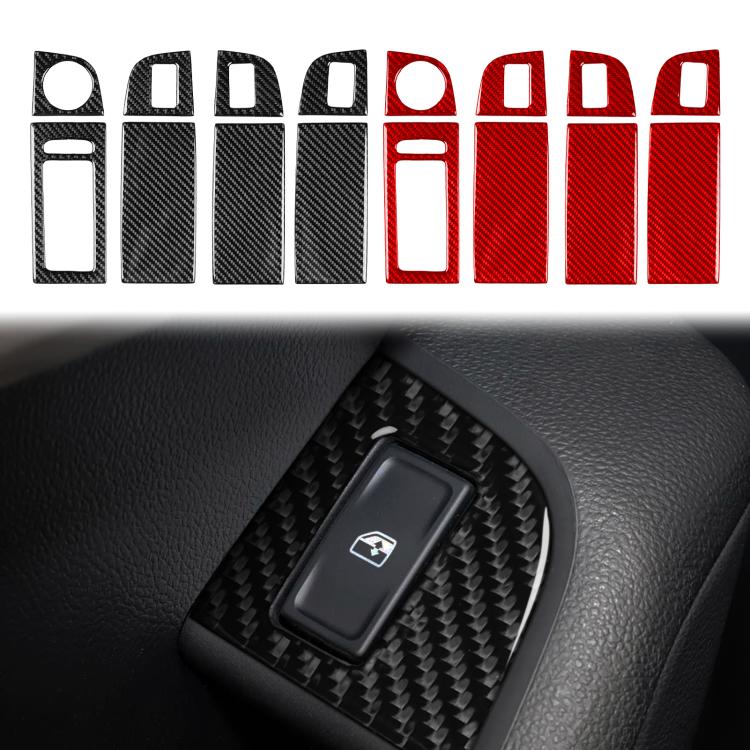 Window switch panel trim sticker set, carbon fiber style, black and red