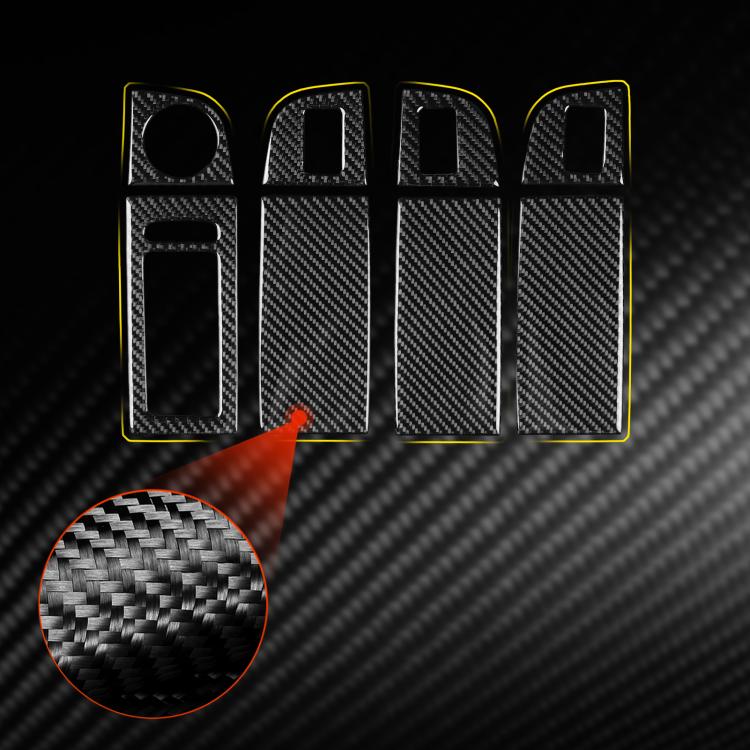 Carbon fiber style window switch panel trim sticker set, black with texture close-up