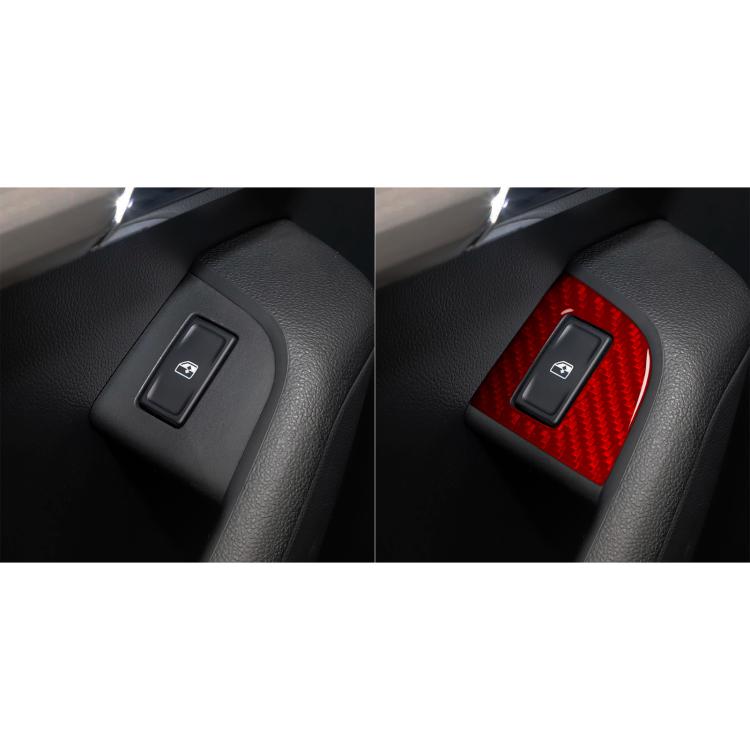 Window switch panel trim sticker with red carbon fiber insert around button area