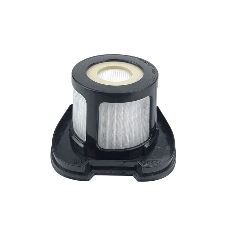 Vacuum filter element with black plastic housing and pleated white mesh core