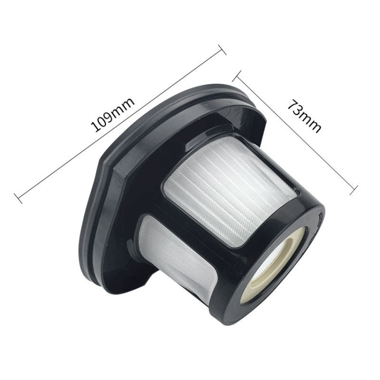 Vacuum filter element with gray pleated filter and circular beige center insert