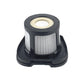Vacuum filter element with black housing and gray pleated mesh cylinder, top view