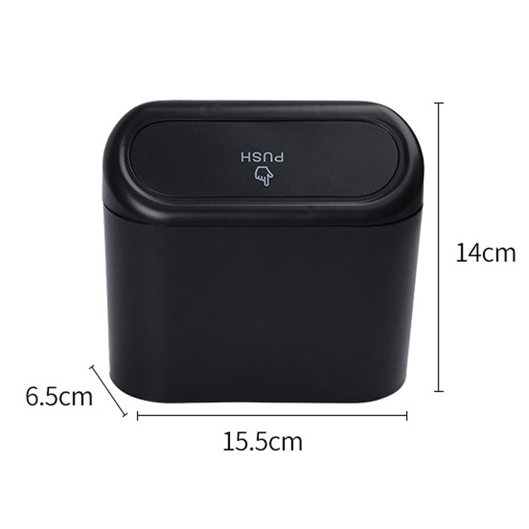 Black car trash can with flip lid, 15.5cm wide and 14cm tall