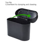 Open black car trash can with hinged flip lid and inner cover