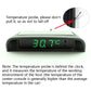 Car digital clock with temperature reading 30.7 and side sensor explanation