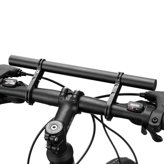 Black handlebar extension bracket with double rods and central mounting plates