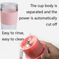 Pink mini juicer cup body with blade unit shown for easy rinsing and cleaning