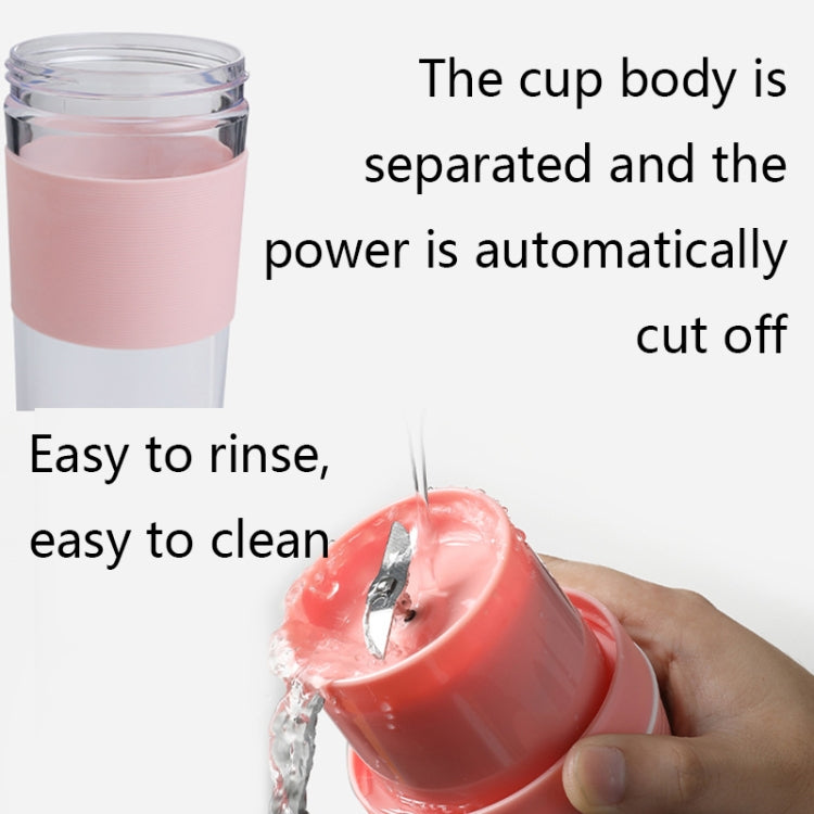Pink mini juicer cup body with blade unit shown for easy rinsing and cleaning