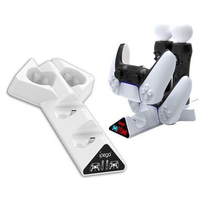 White and black charging dock with two PS Move controller stands and a base panel