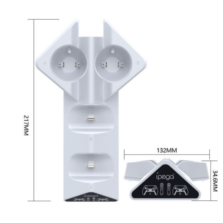 White charging dock with two round charging ports and stacked accessory slots