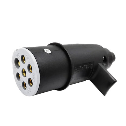 7-pin trailer signal connector socket, black 24V EU plug with cable end