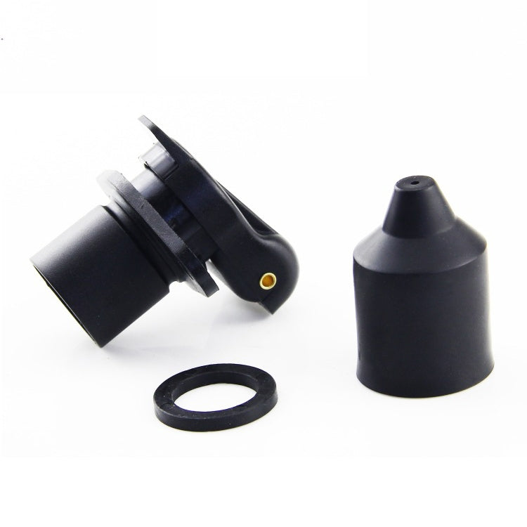 Black PVC 3-pin trailer connector socket with tail cap and sealing gasket ring