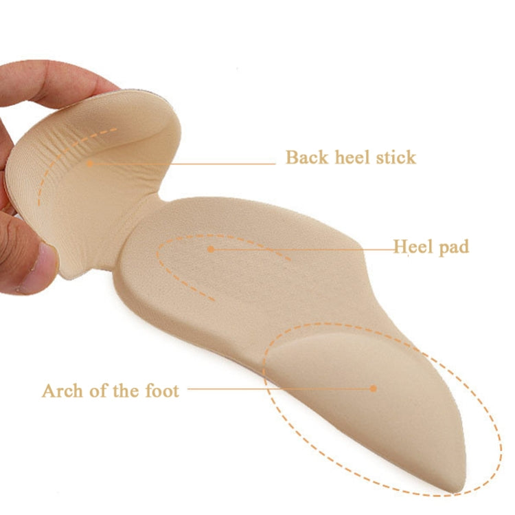Beige stick-on heel and arch pad, hand-held for placing on high heels