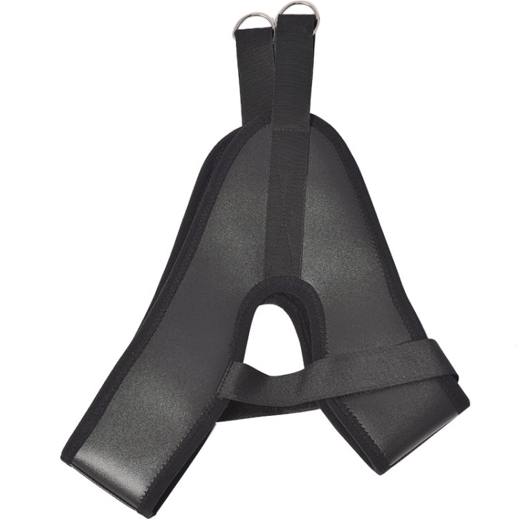 Black cervical traction neck brace with triangular support and adjustable band