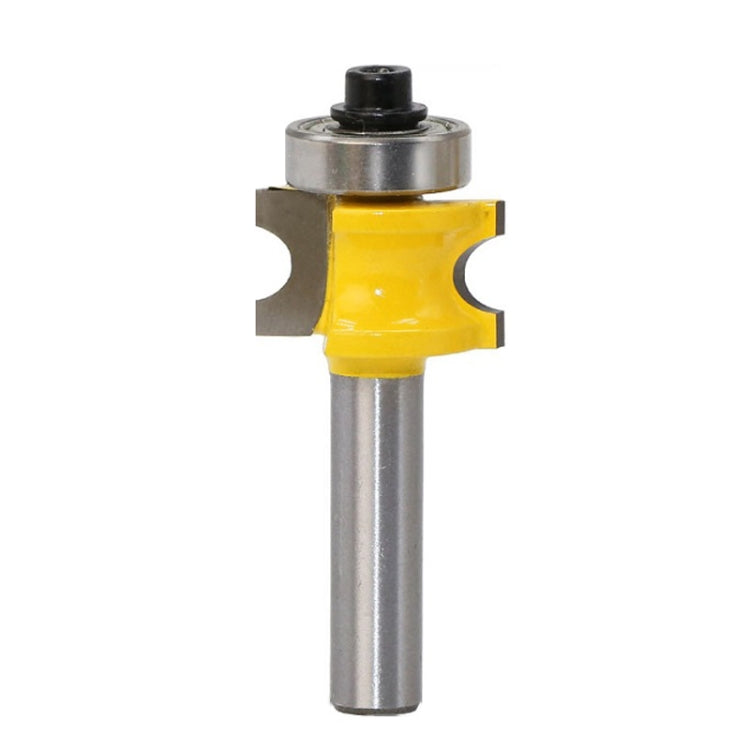 Yellow semicircular router cutter bit with 8mm shank and bearing head
