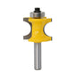 Yellow semicircular router cutter with bearing collar and straight metal shank