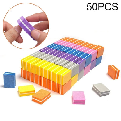 Compact square EVA sponge nail files, assorted colors, one held in fingers