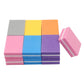 Assorted square sponge nail buffers in purple, yellow, orange, blue, gray, and pink
