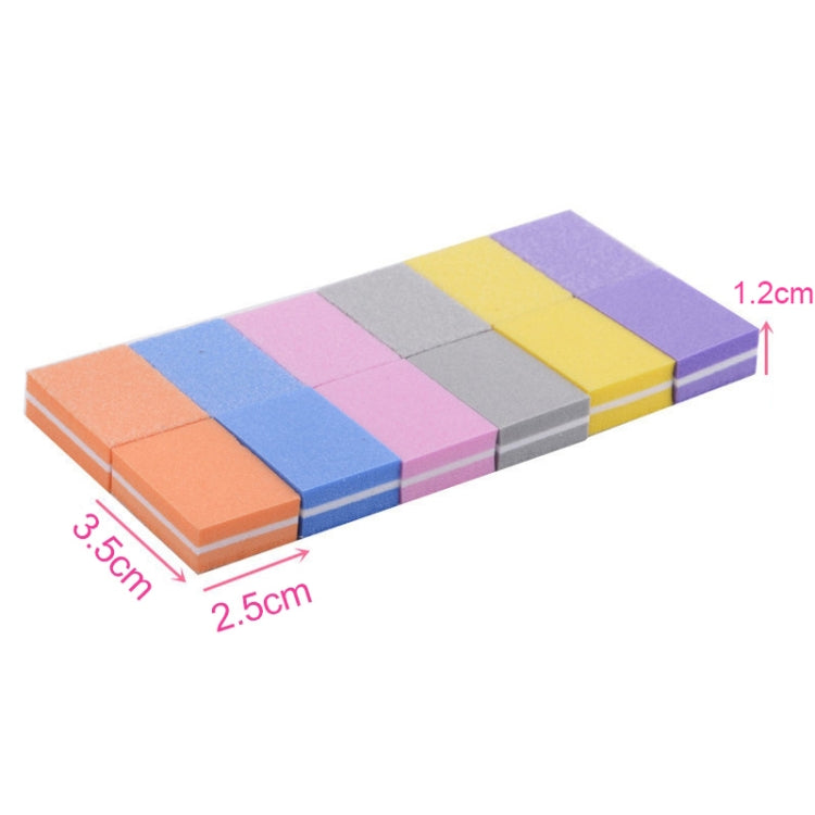 Stacked square sponge nail files with marked size 3.5cm x 2.5cm x 1.2cm