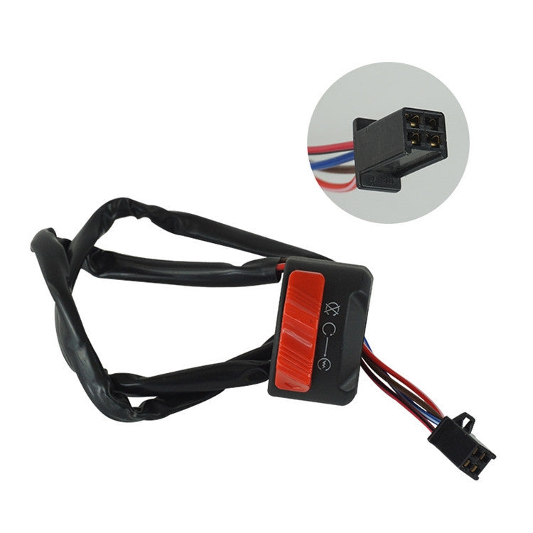 Wired motorcycle ignition switch with black connector and red toggle on housing