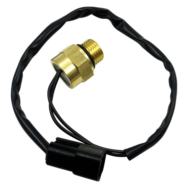 Temperature control switch sensor with brass threaded body, black cable, and connector