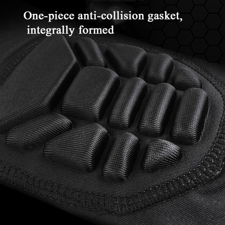 Black molded knee pad with anti-collision bumper texture, padded fabric sleeve detail