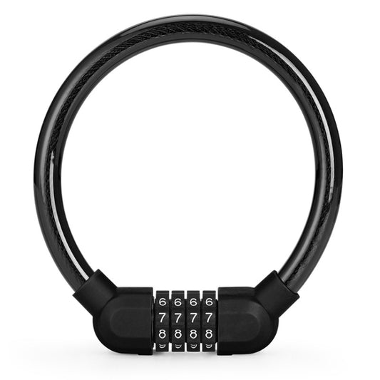 Black bicycle ring cable lock with four-digit combination dial