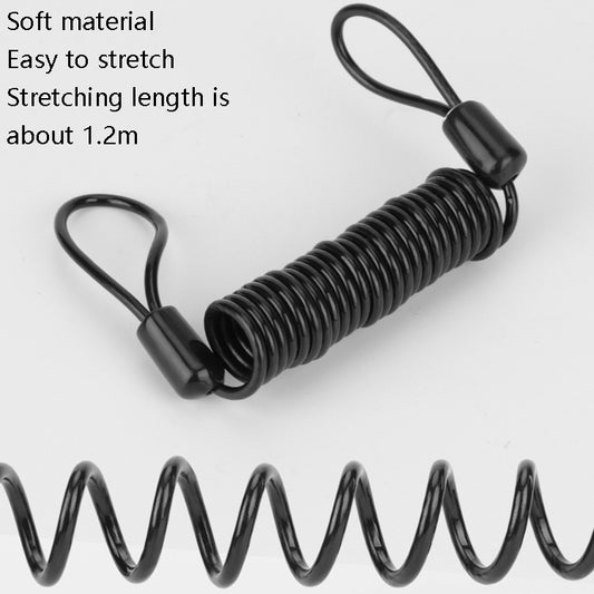 Black spring wire rope with two loop ends and coiled middle for anti-theft