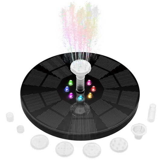 Solar floating fountain with black panel and multi-color LED water jets