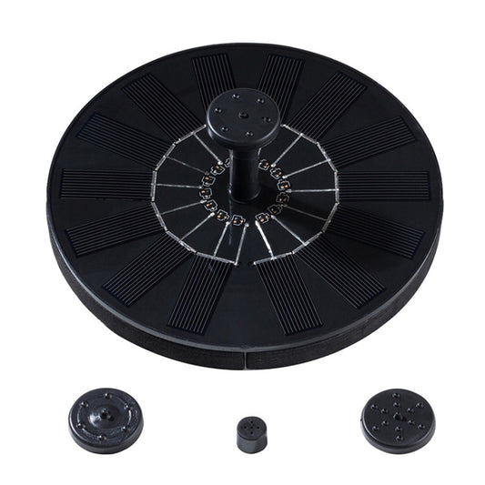 Black floating solar fountain top with central nozzle hub and radial panel segments