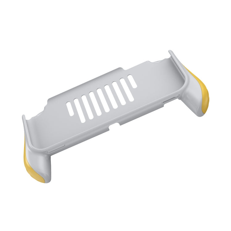 Gray grip cover case with yellow thumb grips, back view with ventilation slots