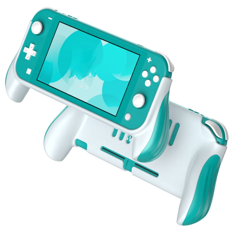 Teal grip cover case with white body, controller buttons and screen cutout visible