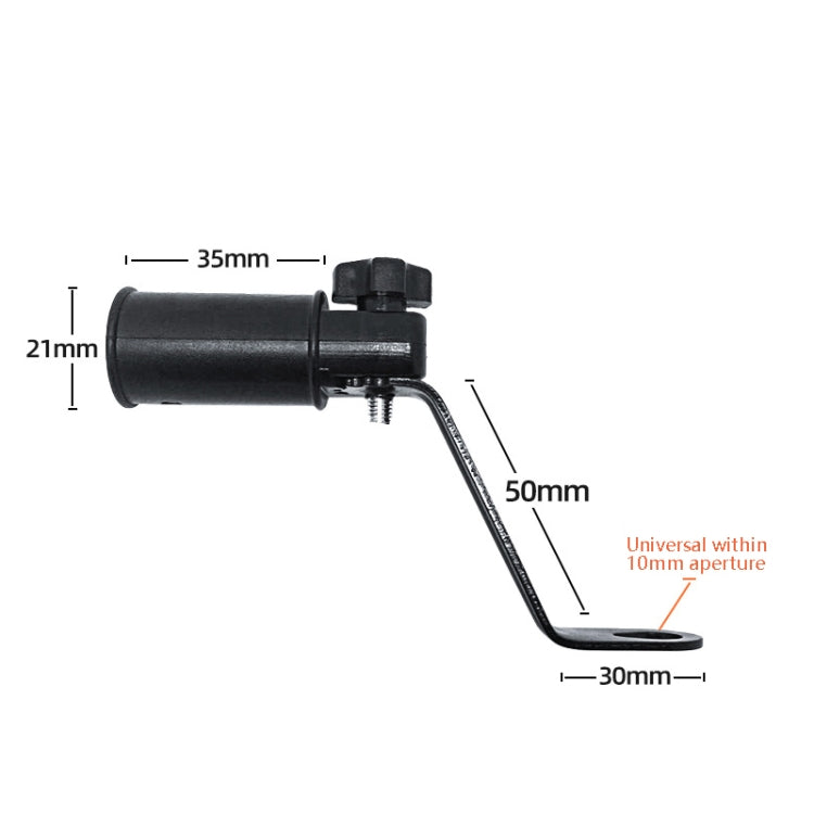 Black metal rearview mirror bracket with adjustable arm and mounting dimensions