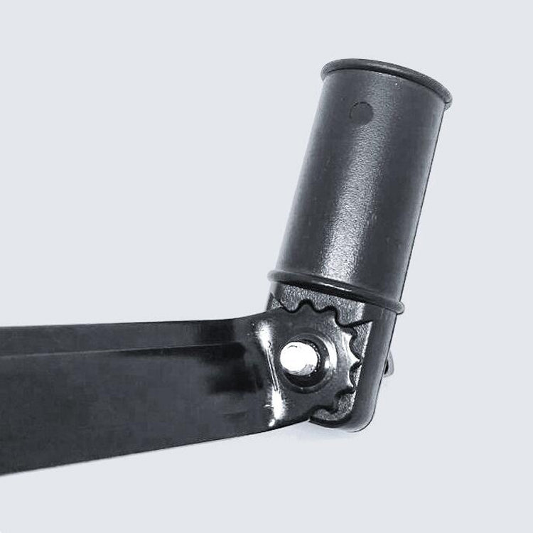 Black metal rearview mirror bracket clamp with bolt for mounting to a bar