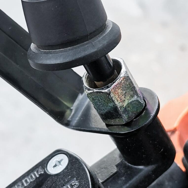 Black mounting bracket close-up with threaded screw and clamp fastener