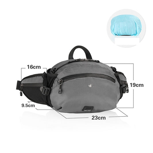 Gray front handlebar bag with rounded profile, top handle strap, and zip front