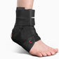 Black ankle brace with eight-shaped support band and red accent on side
